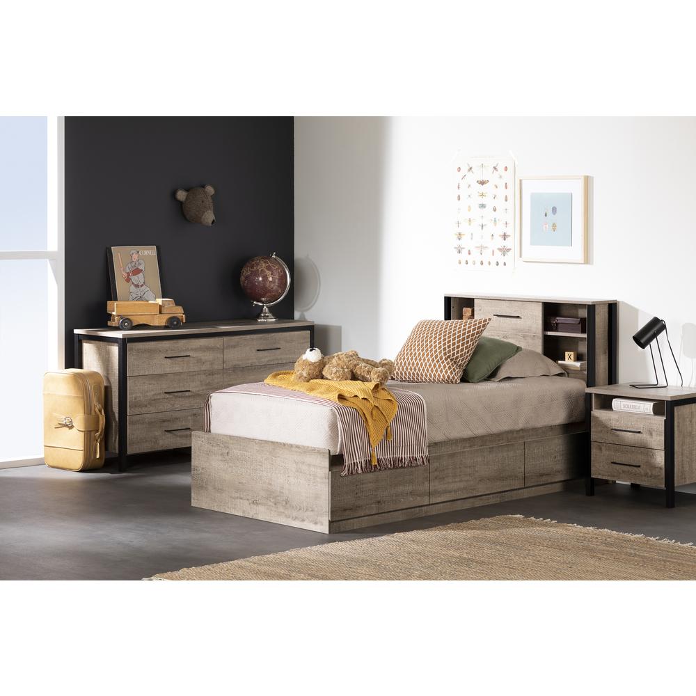 Munich Bookcase Headboard, Weathered Oak and Matte Black. Picture 5