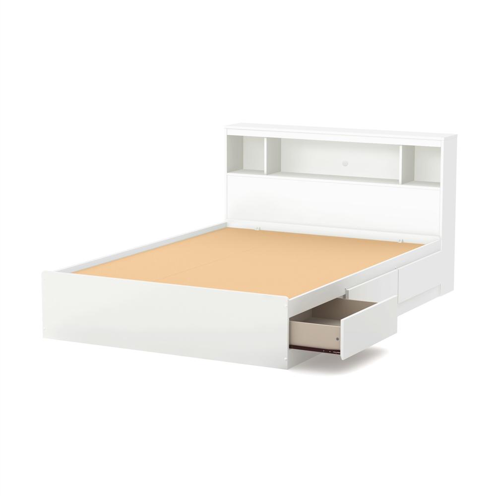 Reevo Full Mates Bed With Bookcase Headboard Set, Pure White. Picture 1