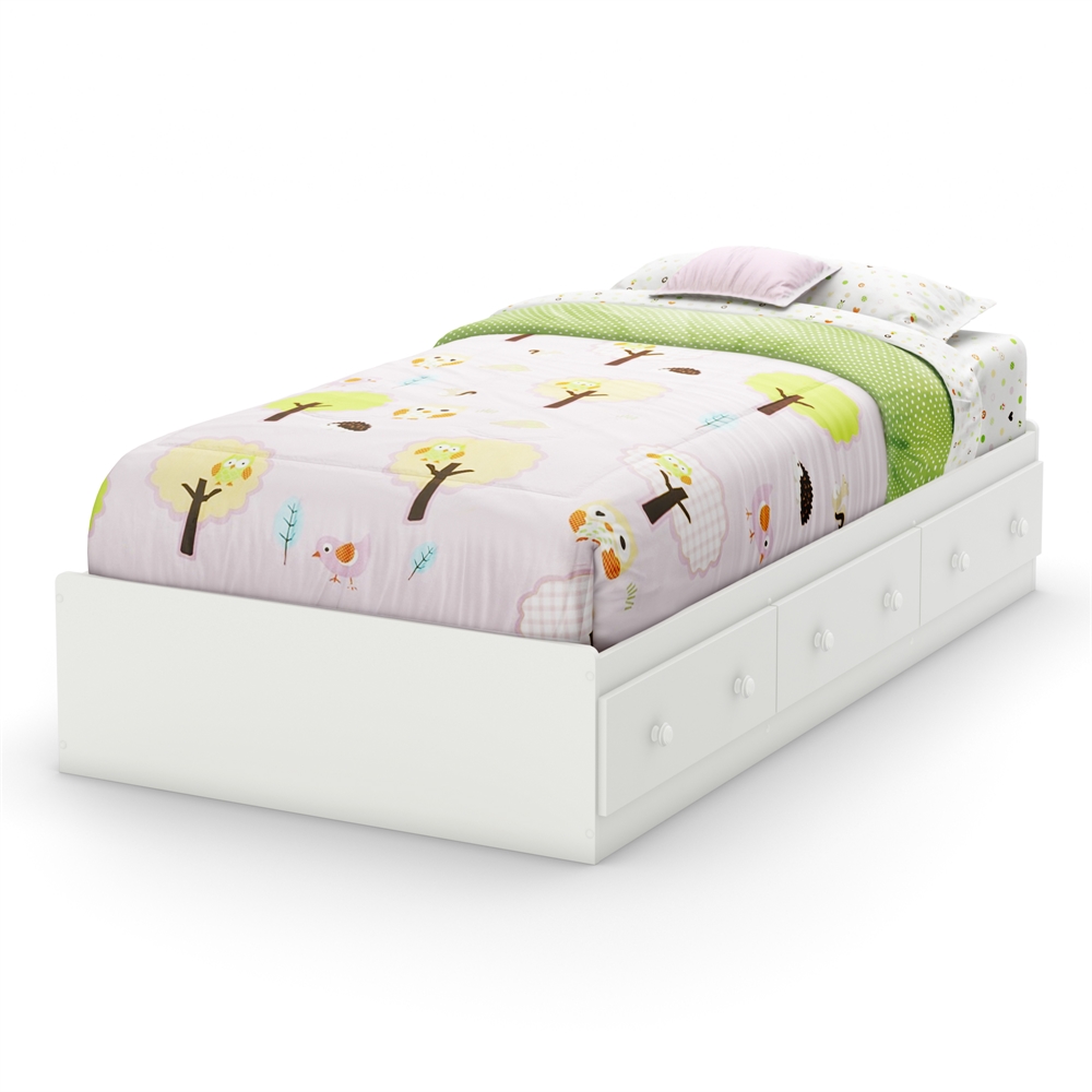South Shore Savannah Twin Mates Bed (39'') with 3 Drawers, Pure White. Picture 1