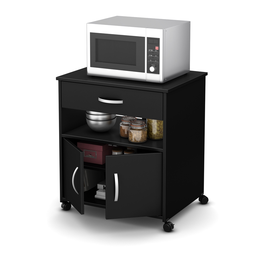 South Shore Axess Microwave Cart on Wheels, Pure Black. Picture 2