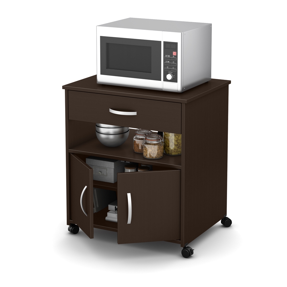 South Shore Axess Microwave Cart on Wheels, Chocolate. Picture 1