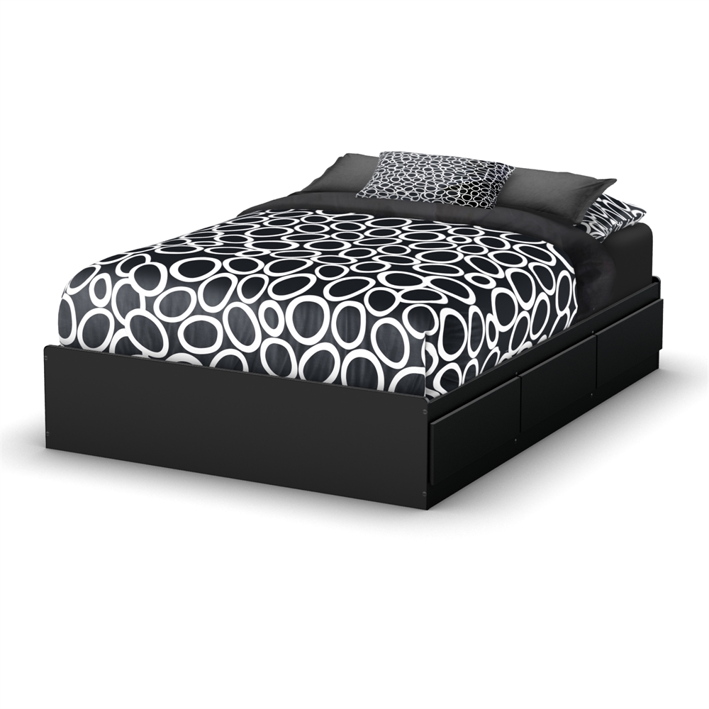 South Shore Step One Full Mates Bed (54'') with 3 Drawers, Pure Black. Picture 2