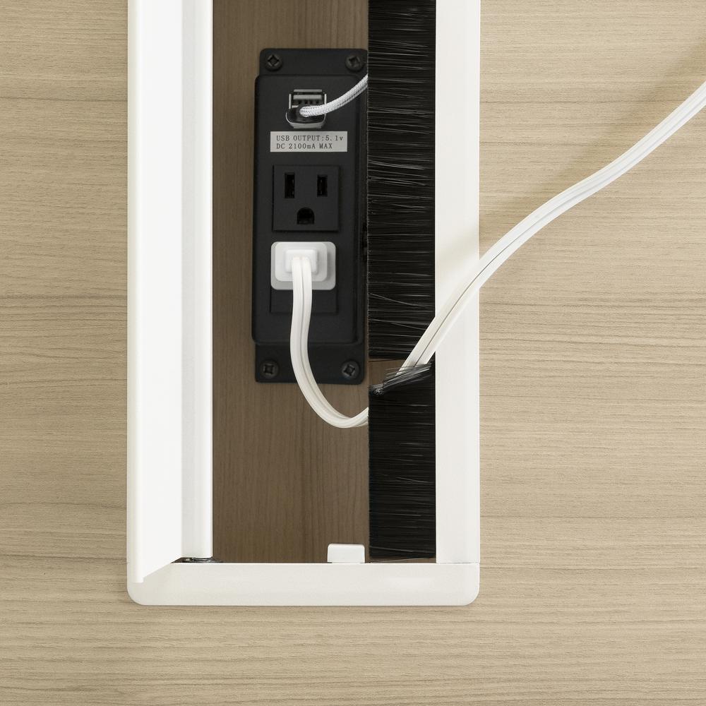 Helsy L-Shaped Desk with Power Bar, Soft Elm and White. Picture 3