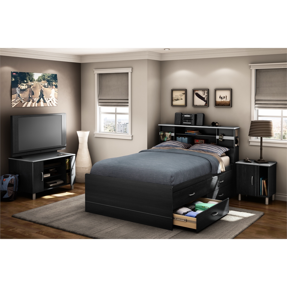 South Shore Cosmos Full Captain Bed (54'') with 4 Drawers, Black Onyx. Picture 4