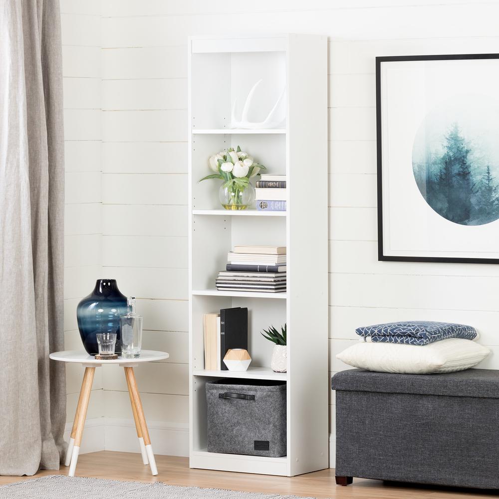 South Shore Axess 5-Shelf Narrow Bookcase, Pure White. Picture 2