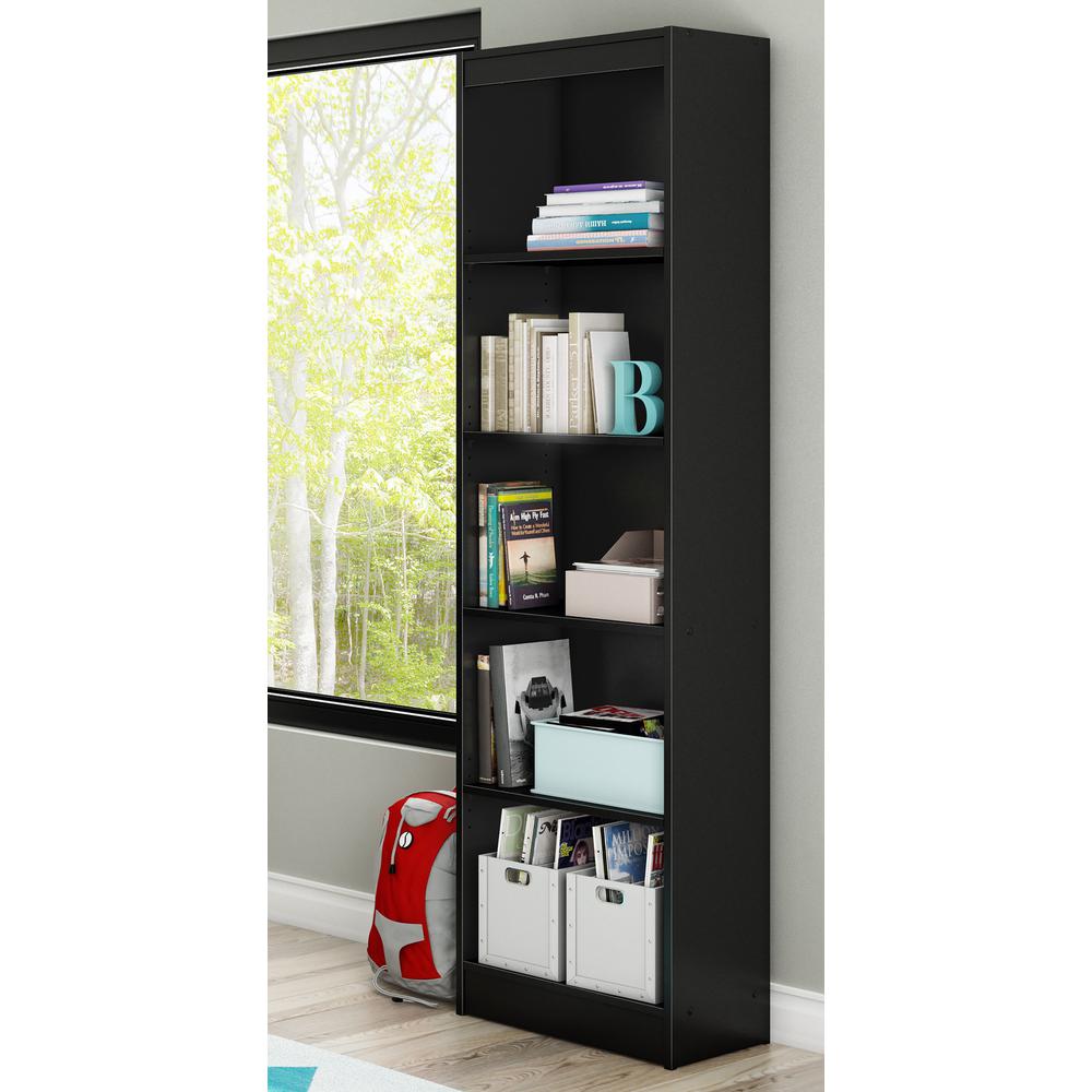 South Shore Axess 5-Shelf Narrow Bookcase, Pure Black. Picture 1