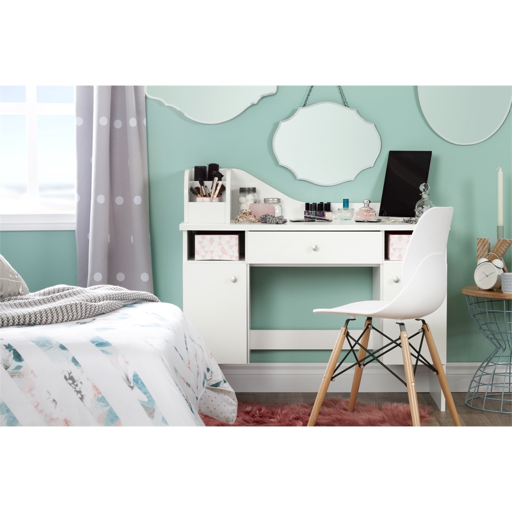 Vito Pure White and Pink Makeup Desk with Drawer. Picture 3