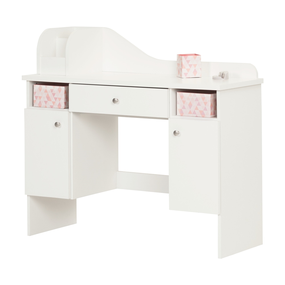 Vito Pure White and Pink Makeup Desk with Drawer. Picture 1