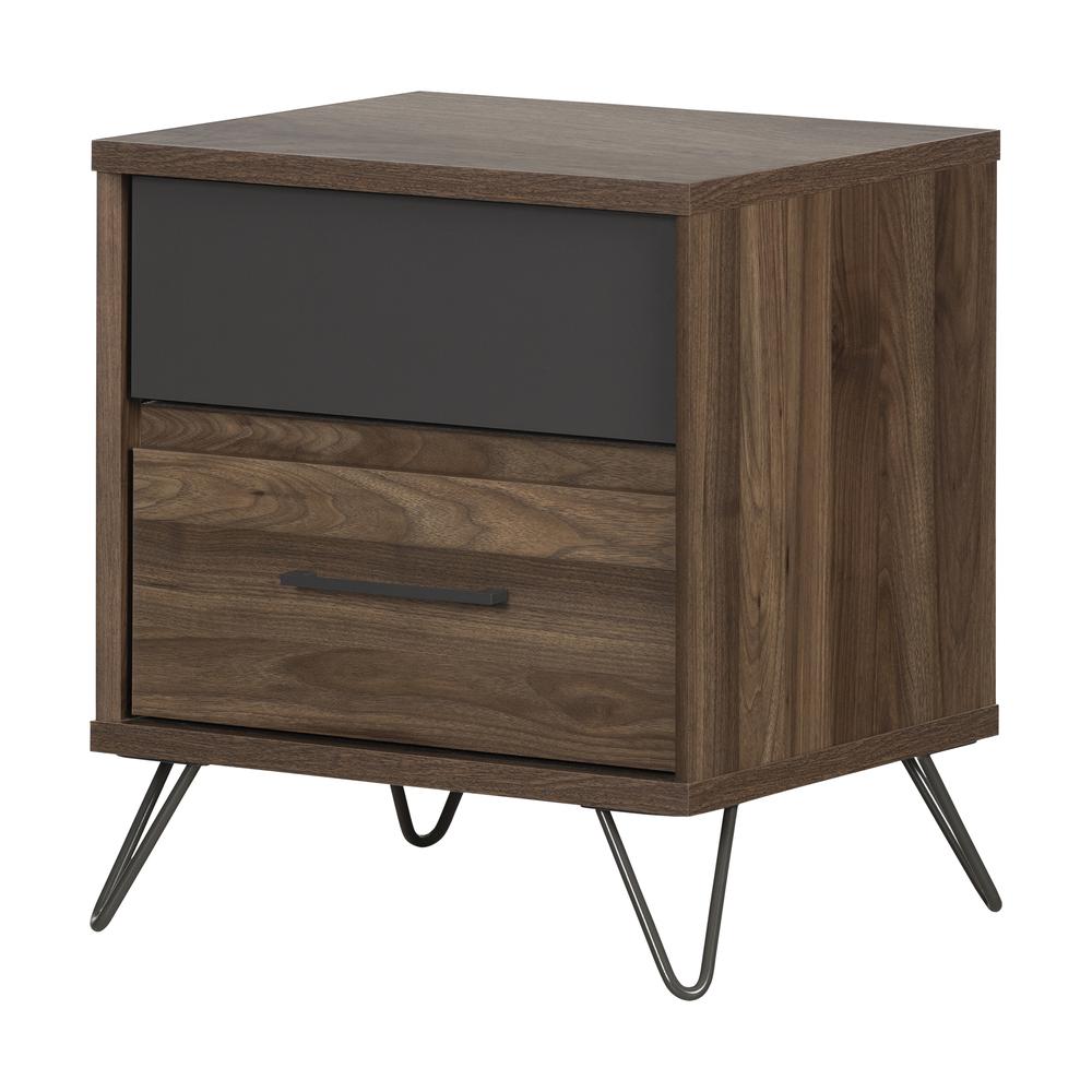 Olvyn 2-Drawer Nightstand, Natural Walnut and Charcoal. Picture 1