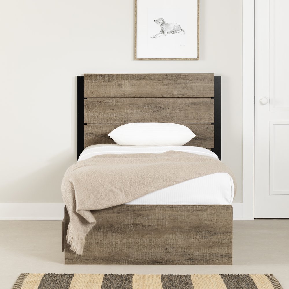 Arlen Mates Bed and Headboard Set, Weathered Oak. Picture 3