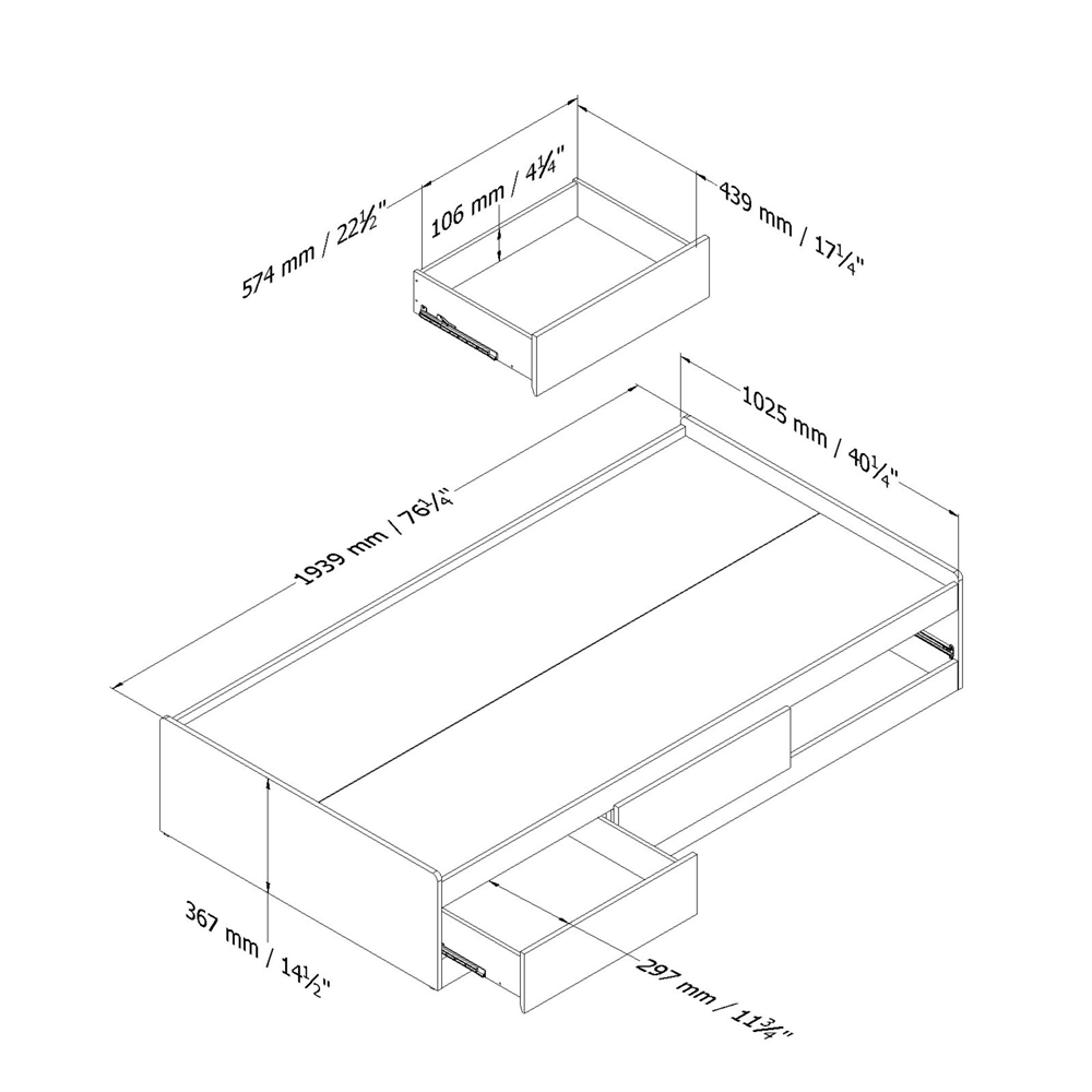 Step One Mates Bed with 3 Drawers, Pure Black. Picture 4
