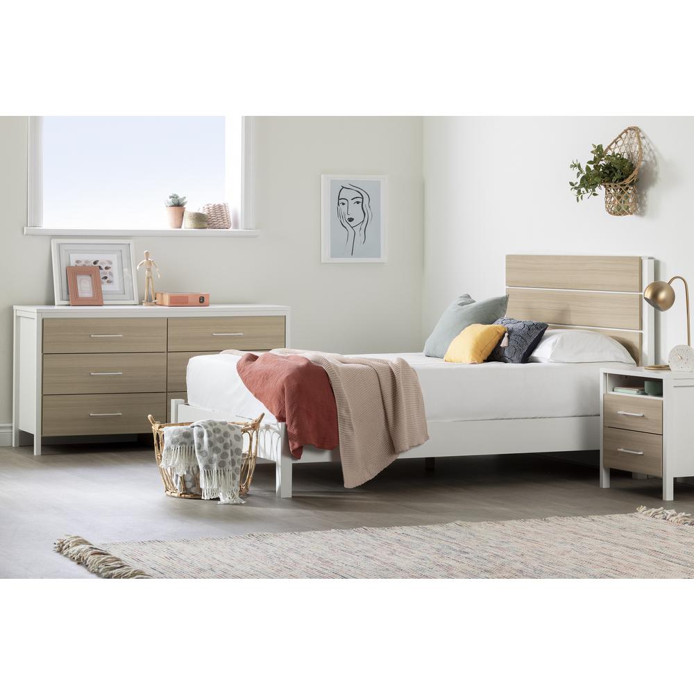 Munich Platform Bed with Headboard, White and Soft Elm. Picture 5