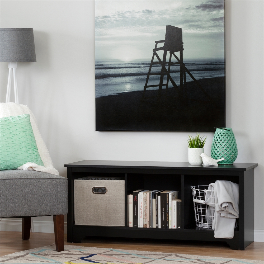 South Shore Vito Cubby Storage Bench, Pure Black. Picture 2