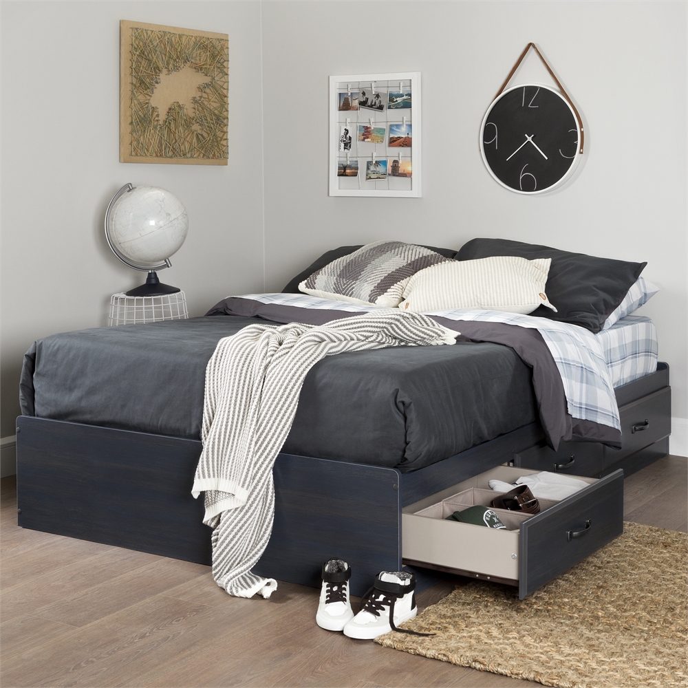 South Shore Ulysses Full Mates Bed (54'') with 3 Drawers, Blueberry. Picture 2