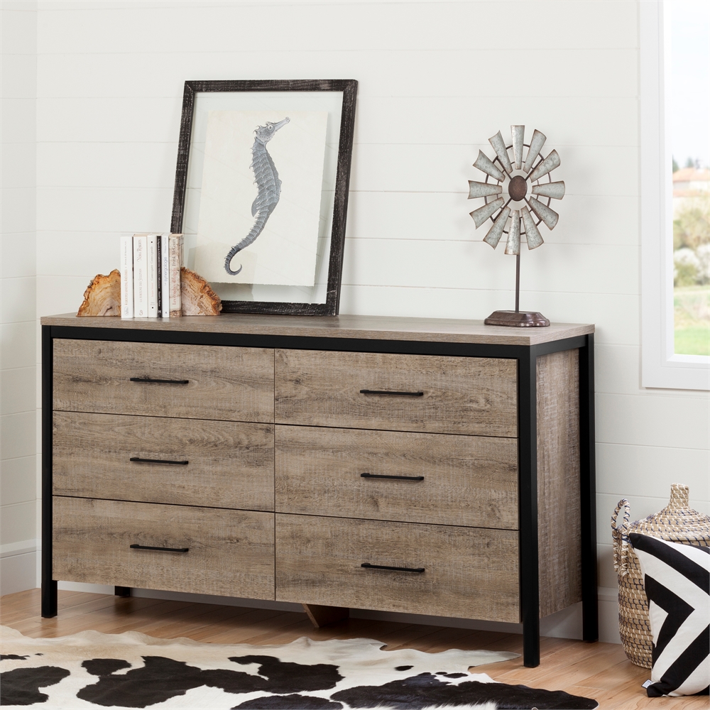 South Shore Munich 6-Drawer Double Dresser, Weathered Oak and Matte Black. Picture 2