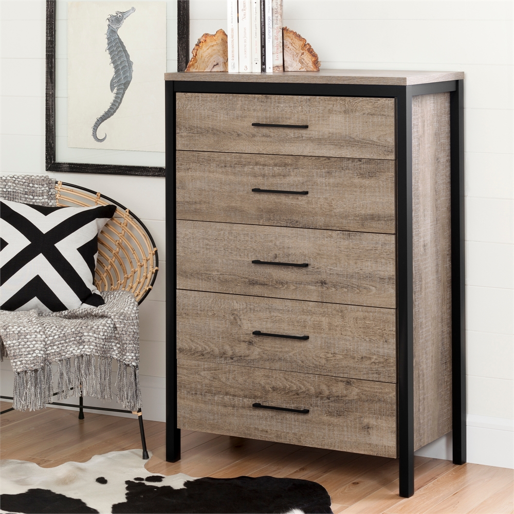 South Shore Munich 5-Drawer Chest, Weathered Oak and Matte Black. Picture 2
