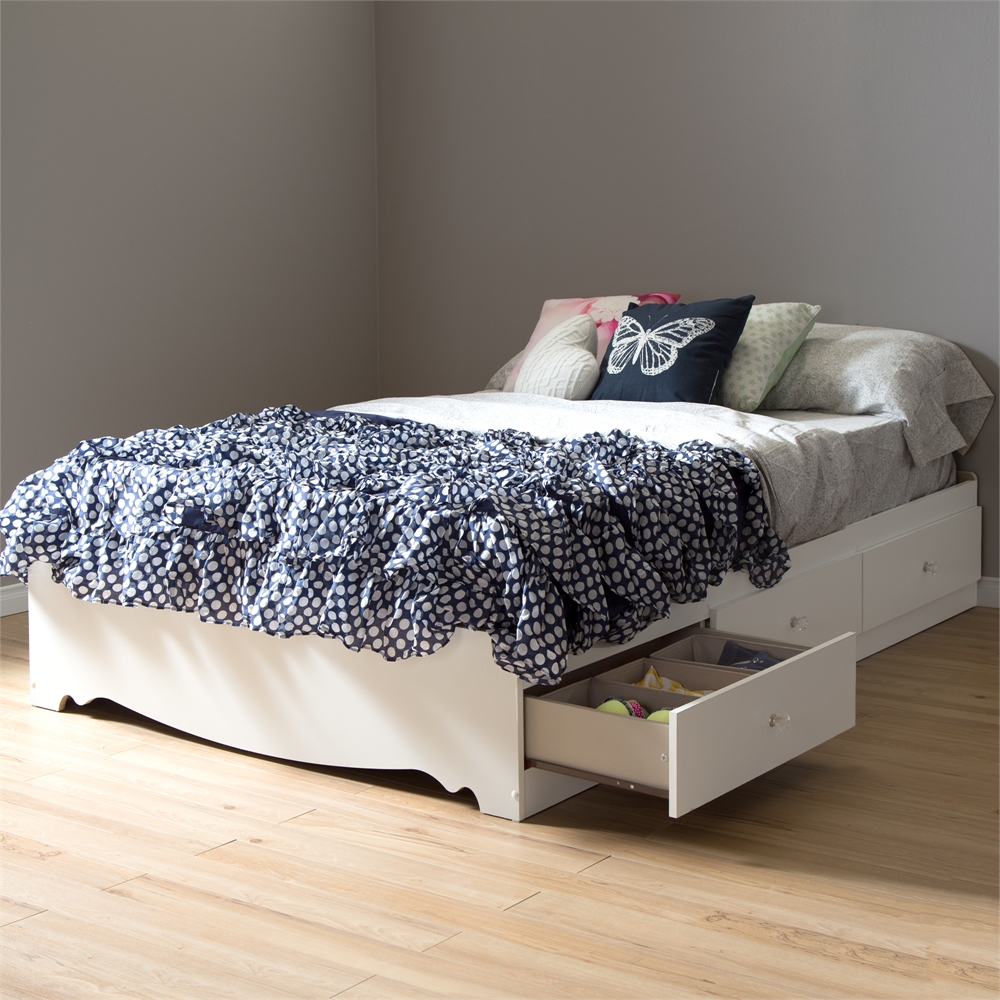 South Shore Crystal Full Mates Bed (54'') with 3 Drawers, Pure White. Picture 2