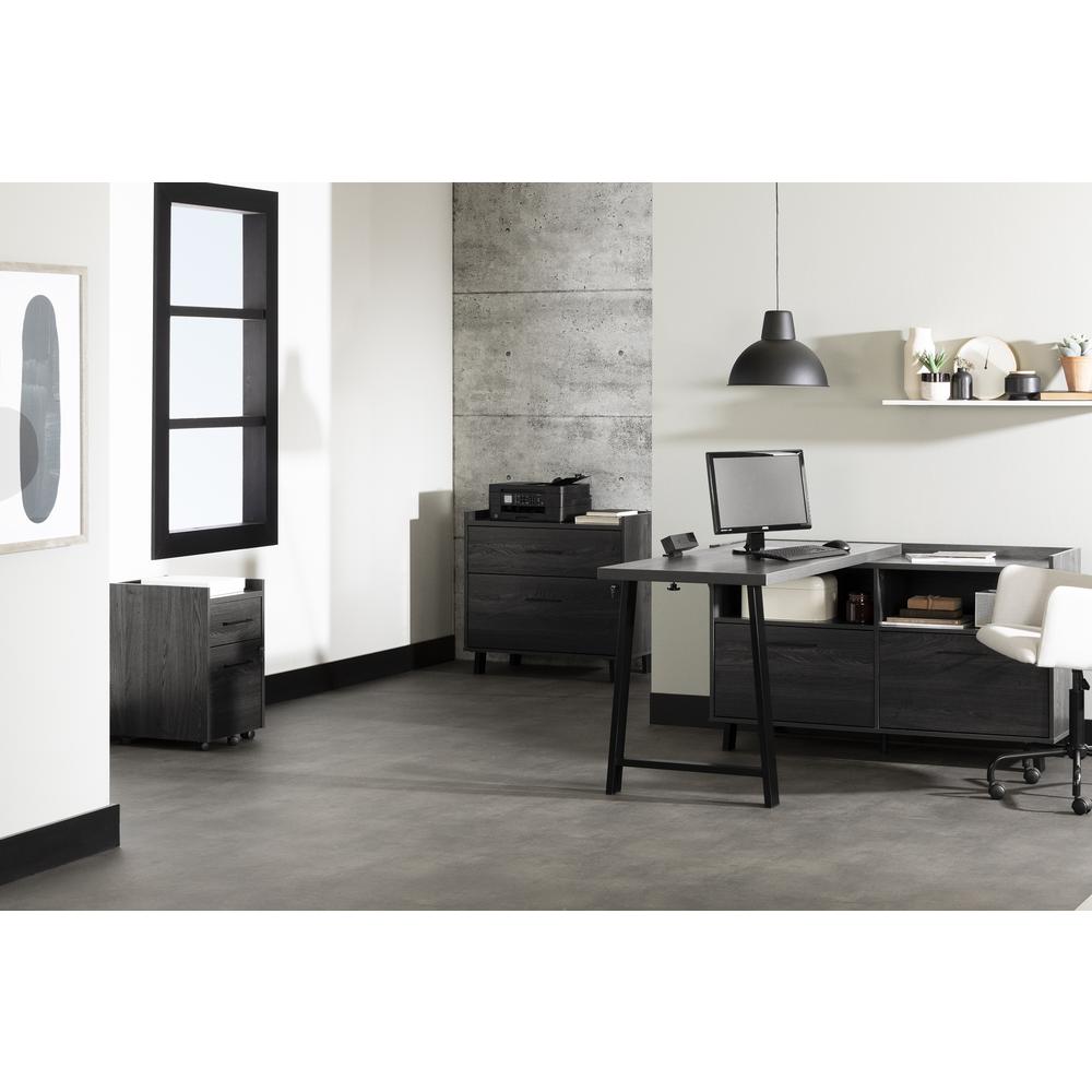 Kozack L-Shaped Desk with Power Bar, Gray Oak. Picture 2