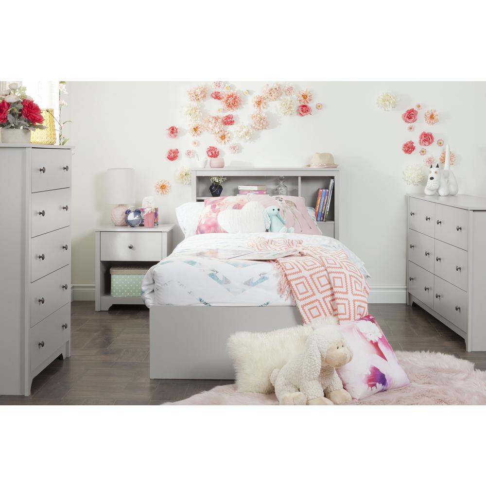 Vito Mates Bed With Bookcase Headboard Set, Soft Gray. Picture 2