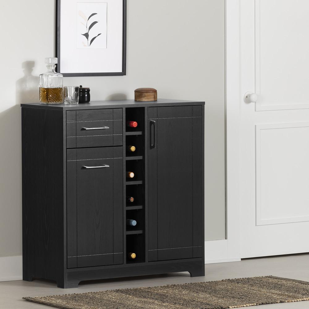 Vietti Bar Cabinet with Bottle and Glass Storage, Black Oak. Picture 2