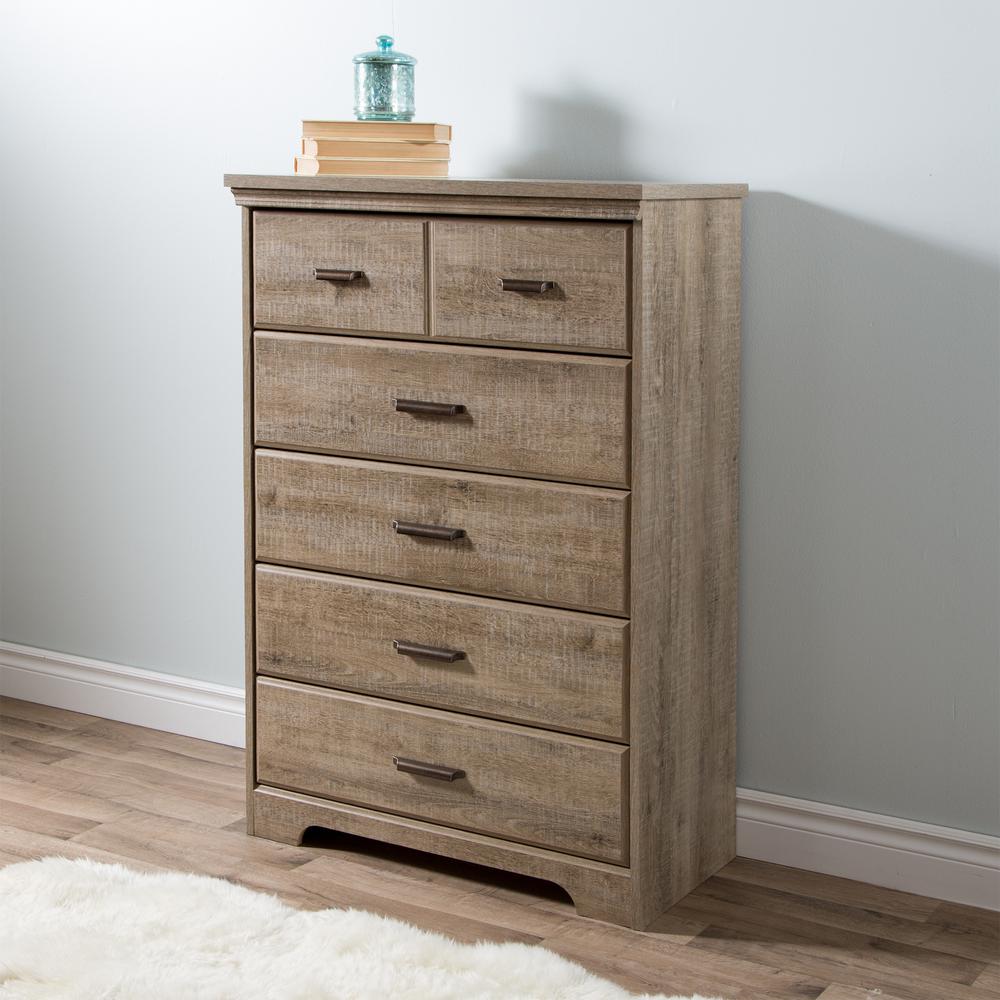 South Shore Versa 5-Drawer Chest, Weathered Oak. Picture 1