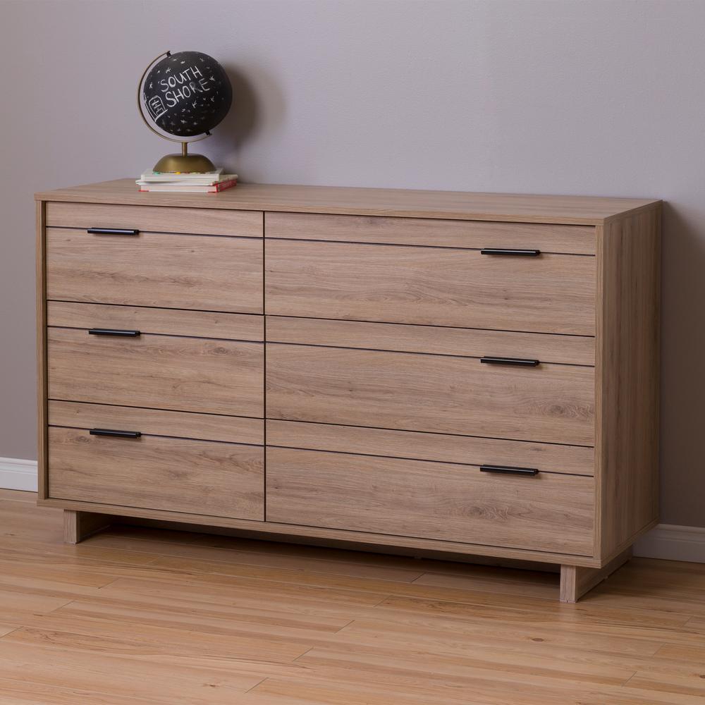 South Shore Fynn 6-Drawer Double Dresser, Rustic Oak. Picture 1