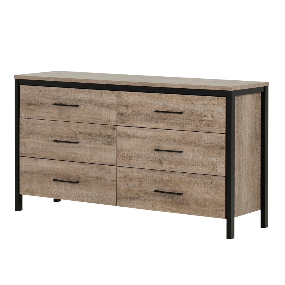 South Shore Munich 6-Drawer Double Dresser, Weathered Oak and Matte Black. Picture 1