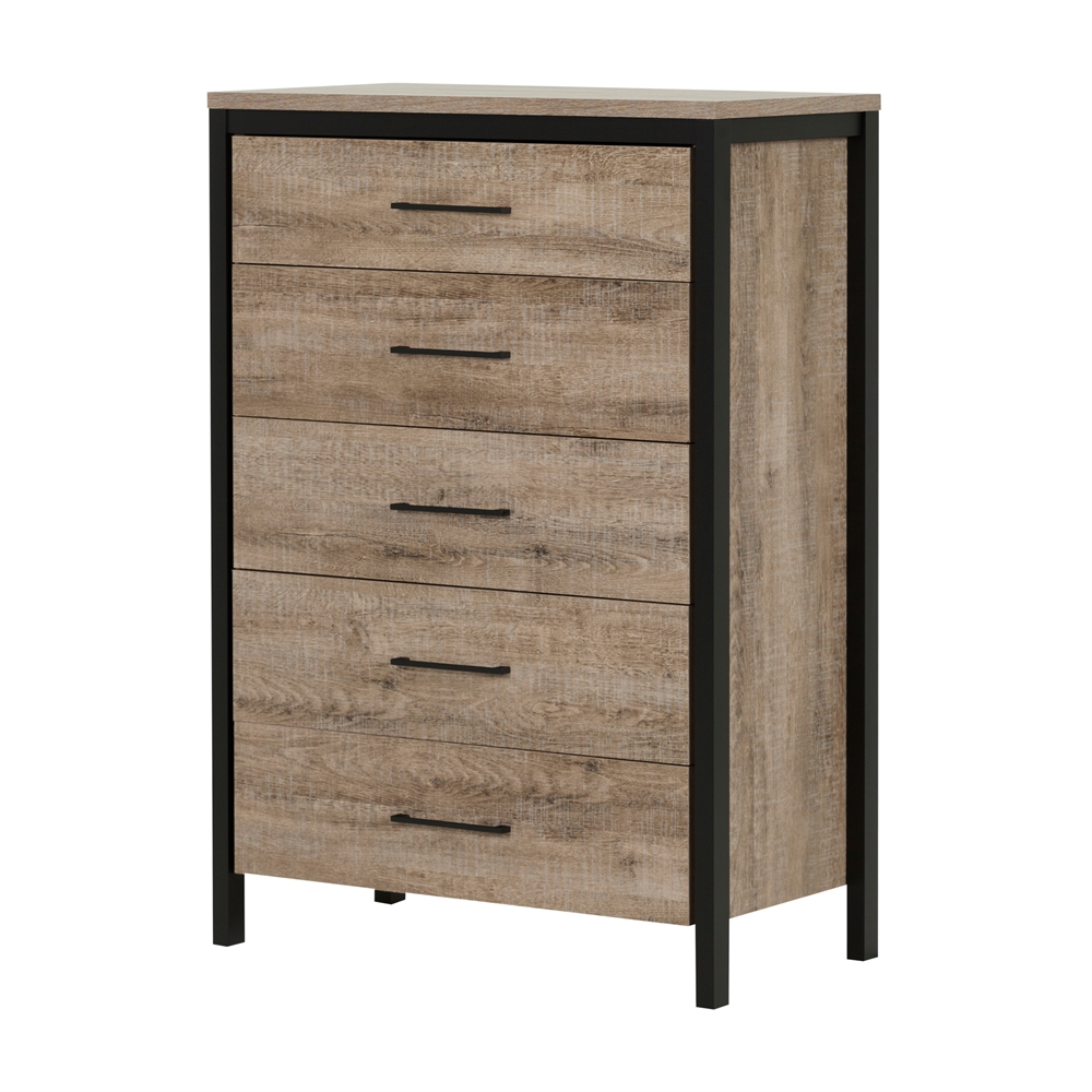 South Shore Munich 5-Drawer Chest, Weathered Oak and Matte Black. Picture 1
