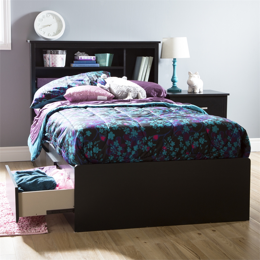 Step One Mates Bed with 3 Drawers, Pure Black. Picture 2