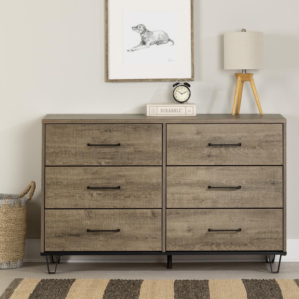 Arlen 6-Drawer Double Dresser, Weathered Oak. Picture 2
