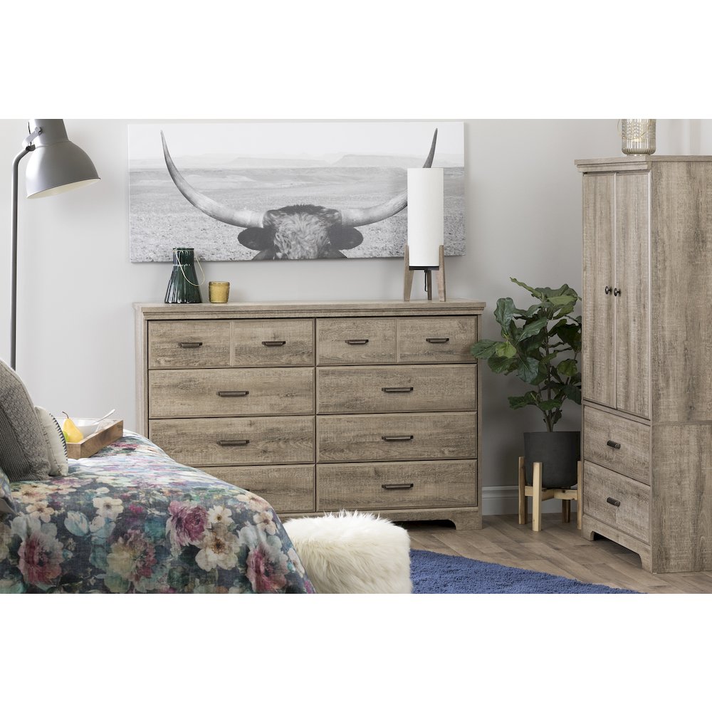 Versa 8-Drawer Double Dresser, Weathered Oak. Picture 2