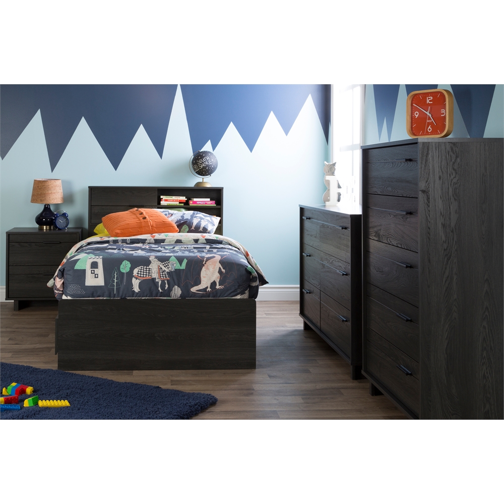 South Shore Fynn Twin Headboard with Storage (39"), Gray Oak. Picture 3