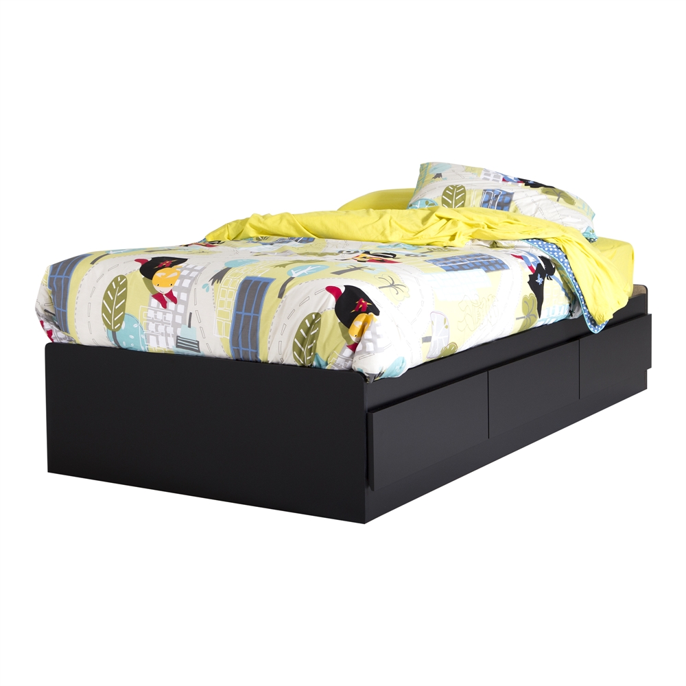 Step One Mates Bed with 3 Drawers, Pure Black. Picture 6