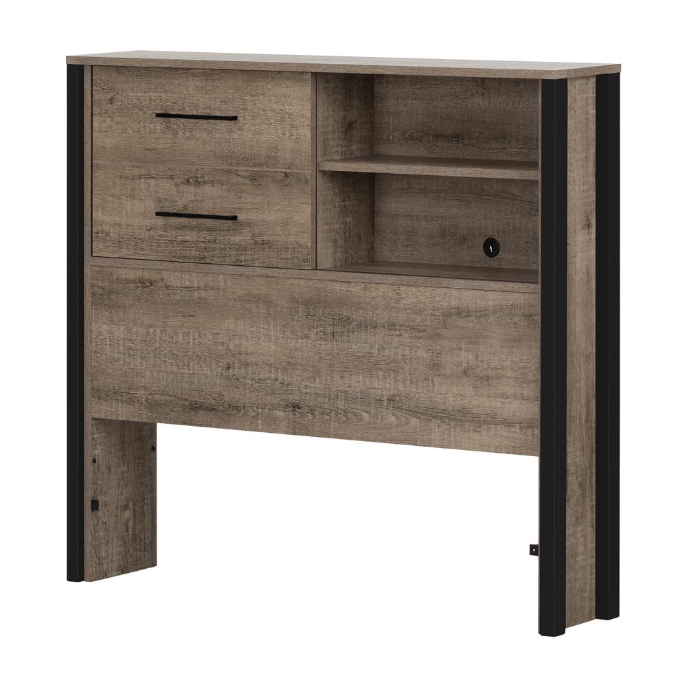 Munich Bookcase Headboard, Weathered Oak and Matte Black. Picture 1