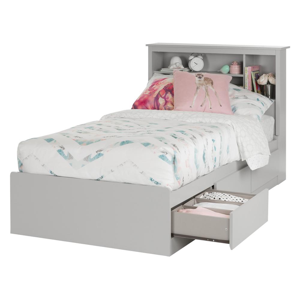 Vito Mates Bed With Bookcase Headboard Set, Soft Gray. Picture 5