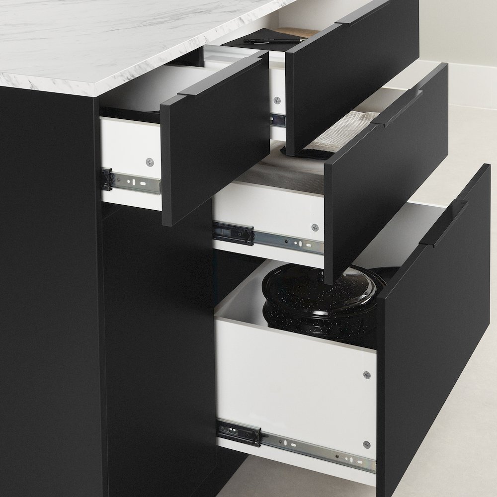 Olio Kitchen Island, Matte Black and Faux White Marble. Picture 3