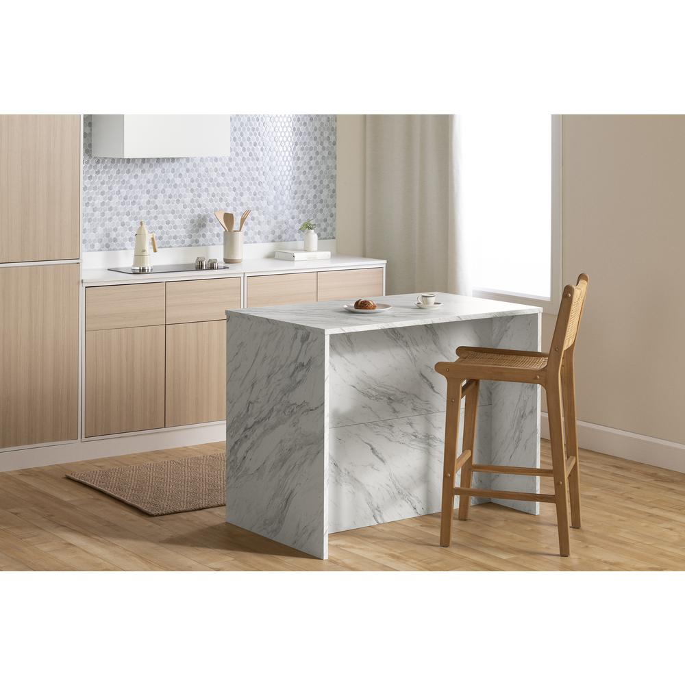 Myro Kitchen Island, Faux White Marble and White. Picture 2
