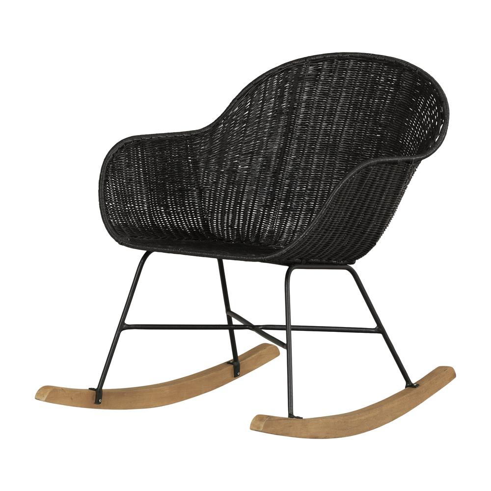 Balka Rocking Chair, Black Rattan. Picture 1