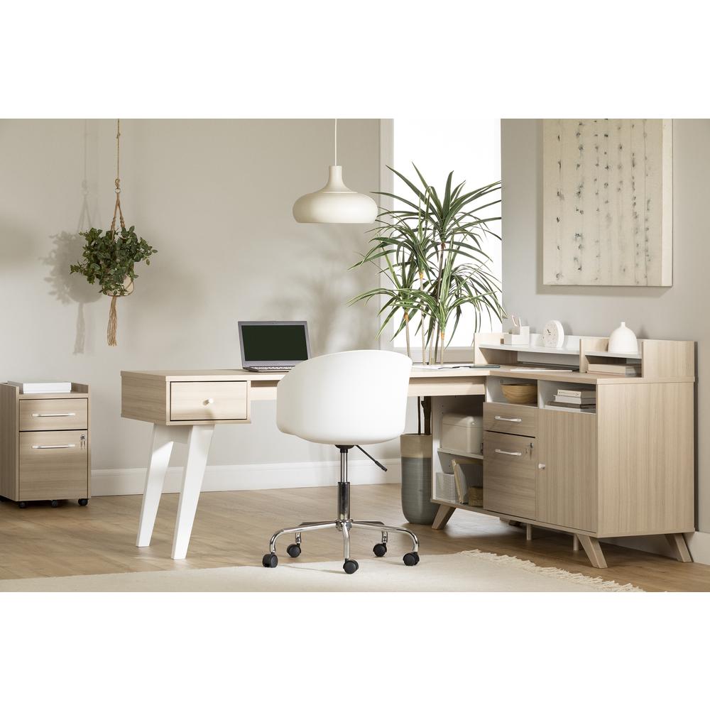 Helsy L-Shaped Desk with Power Bar, Soft Elm and White. Picture 2
