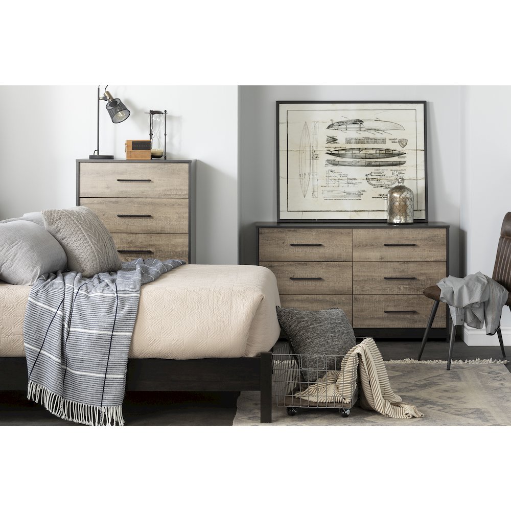 Londen 5-Drawer Chest, Weathered Oak and Rubbed Black. Picture 2