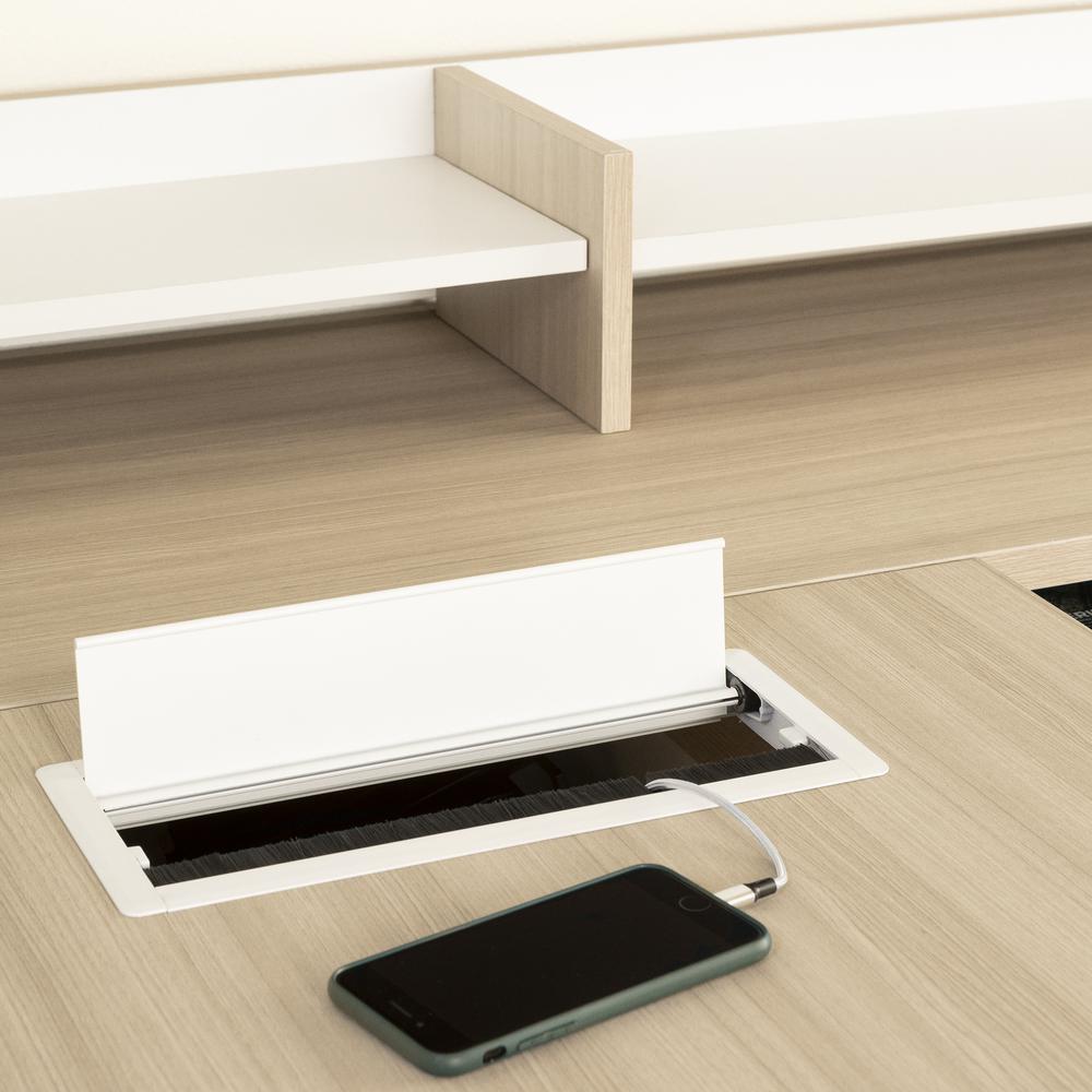 Helsy L-Shaped Desk with Power Bar, Soft Elm and White. Picture 5