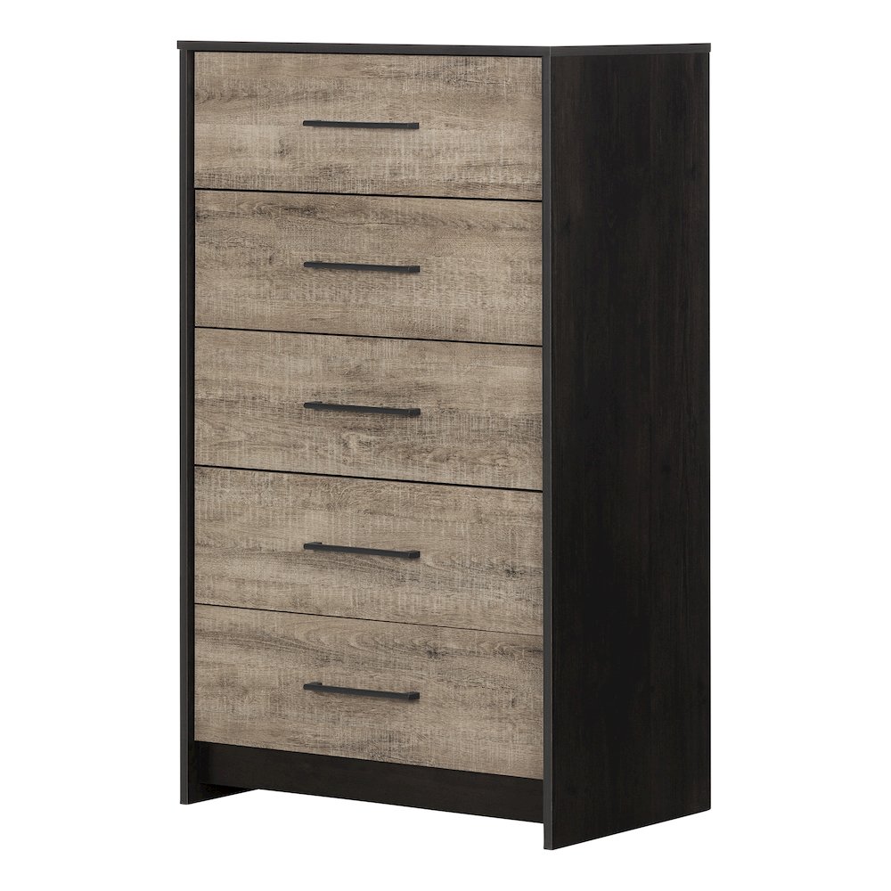 Londen 5-Drawer Chest, Weathered Oak and Rubbed Black. Picture 1