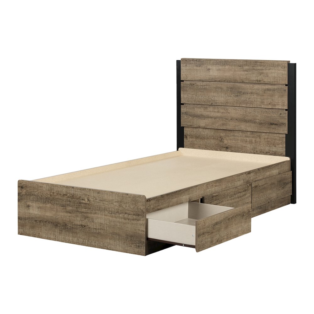 Arlen Mates Bed and Headboard Set, Weathered Oak. Picture 1