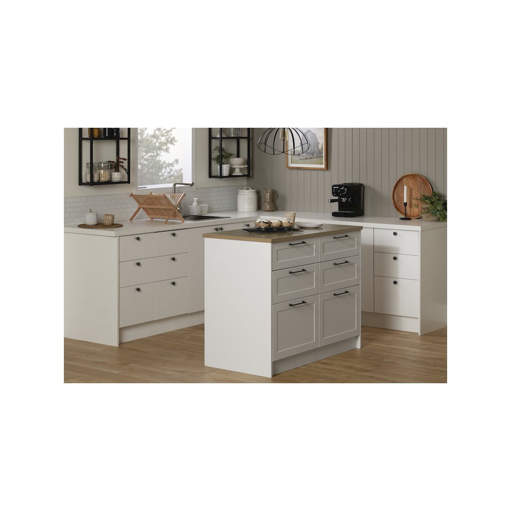 Toscano 6-Drawer Kitchen Island, White and Maple Nutmeg. Picture 2