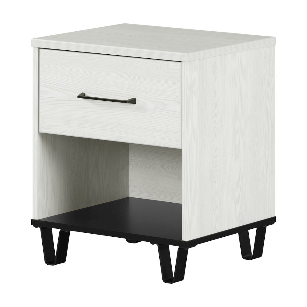 Arlen 1-Drawer Nightstand, White Pine and Black Matte. Picture 1