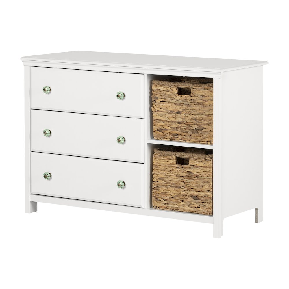 Balka 3-Drawer Dresser with Baskets, Pure White. Picture 1