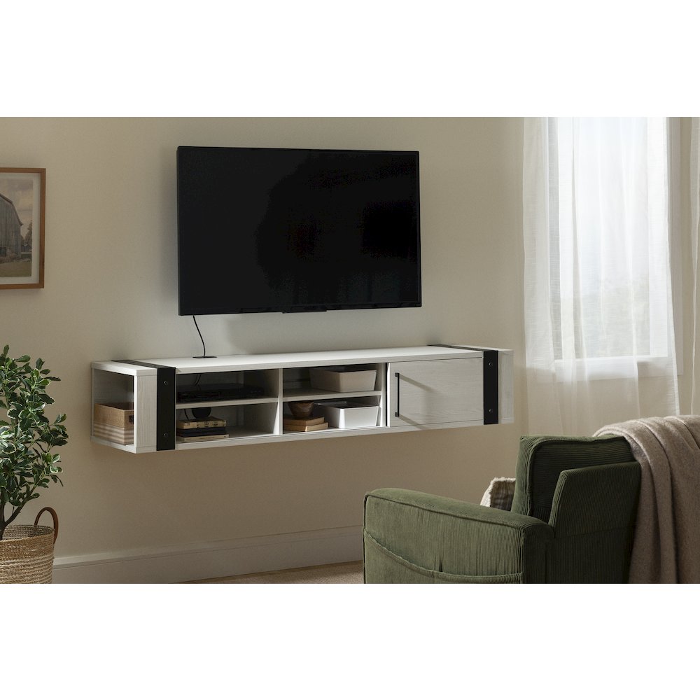 Munich Wall Mounted Media Console, White Pine. Picture 2