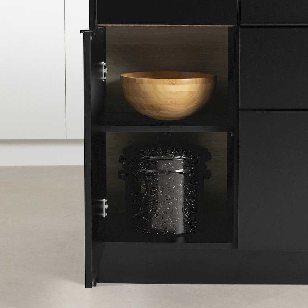 Olio Kitchen Island, Matte Black and Faux White Marble. Picture 5