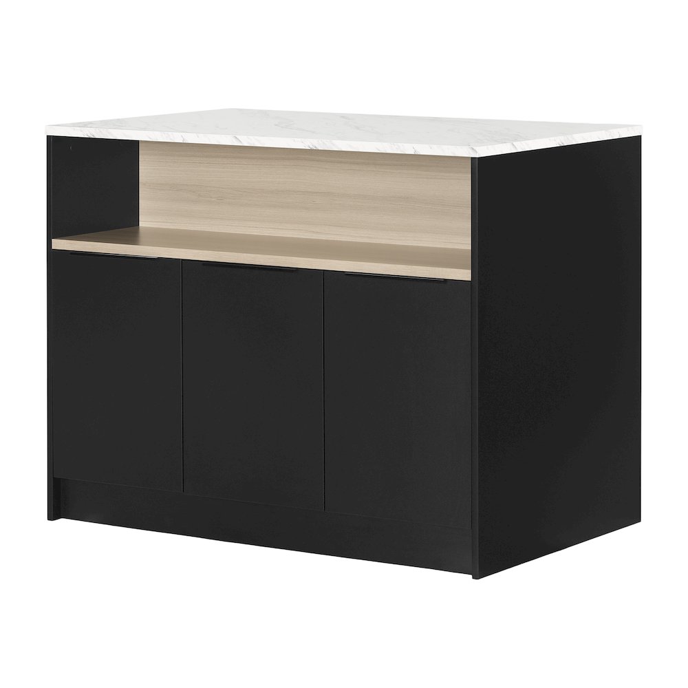Olio Kitchen Island, Matte Black and Faux White Marble. Picture 1