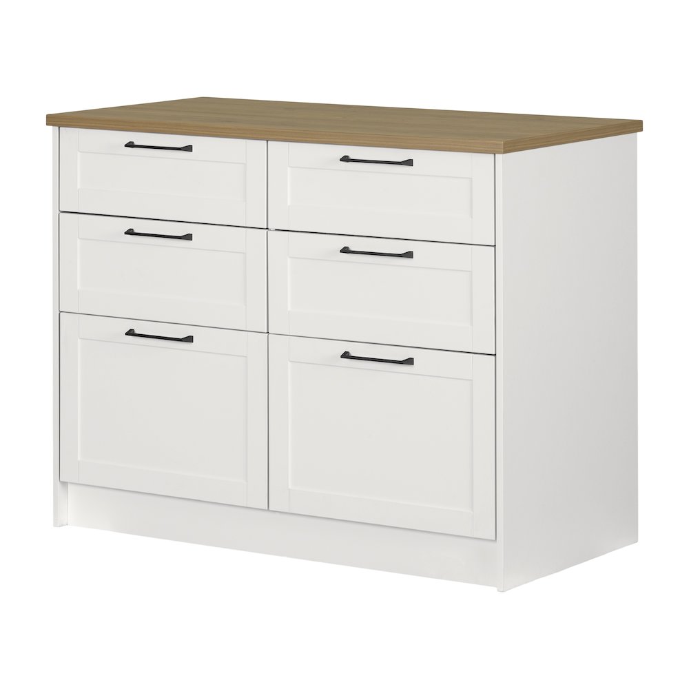 Toscano 6-Drawer Kitchen Island, White and Maple Nutmeg. Picture 1